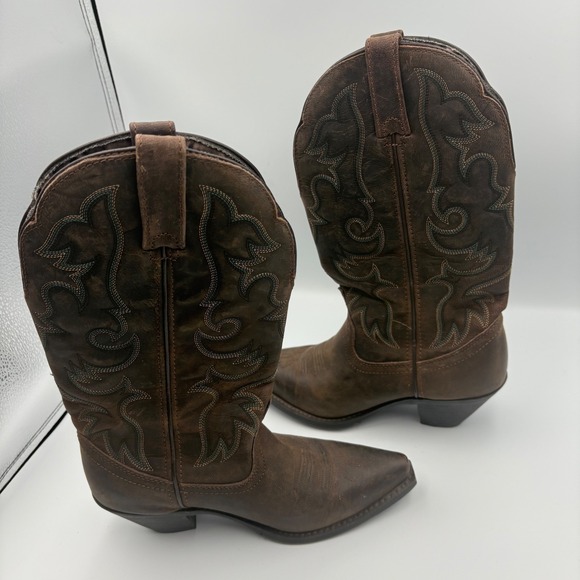 Laredo Snip Toe Cowboy Western Boots Brown Festival Leather Womens 7 Leopard - Picture 9 of 11